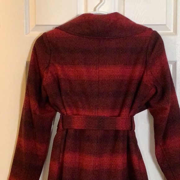Steve Madden Red and Black Wool Blend Wrap Coat - Picture 5 of 14